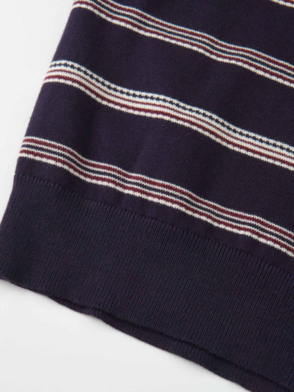 Thin Knit Polo Top - Navy/Burgundy/Cream