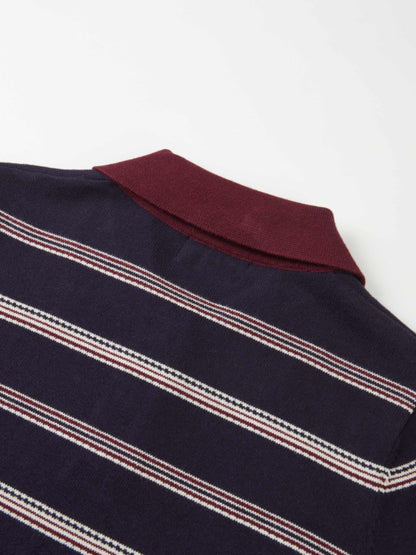 Thin Knit Polo Top - Navy/Burgundy/Cream