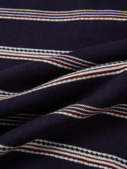 Thin Knit Polo Top - Navy/Burgundy/Cream