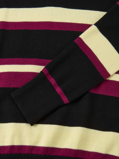 Thin Knit Polo Top - Black/Burgundy/Yellow