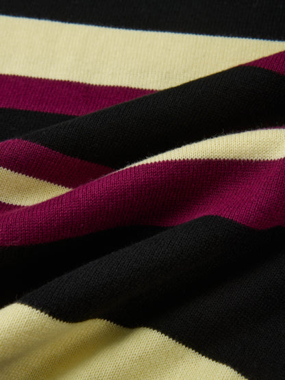 Thin Knit Polo Top - Black/Burgundy/Yellow