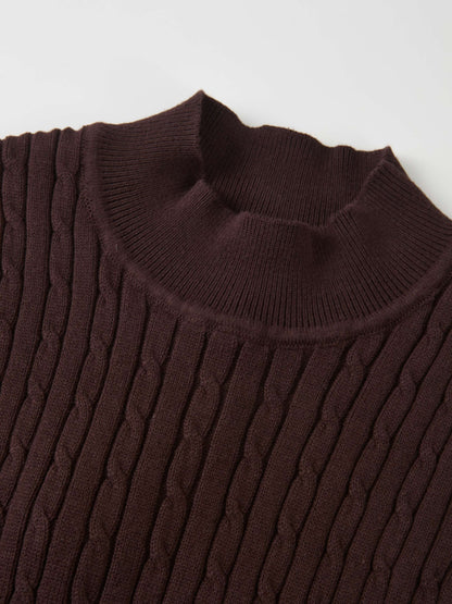 Mock Neck Cable Sleeveless Top - Brown
