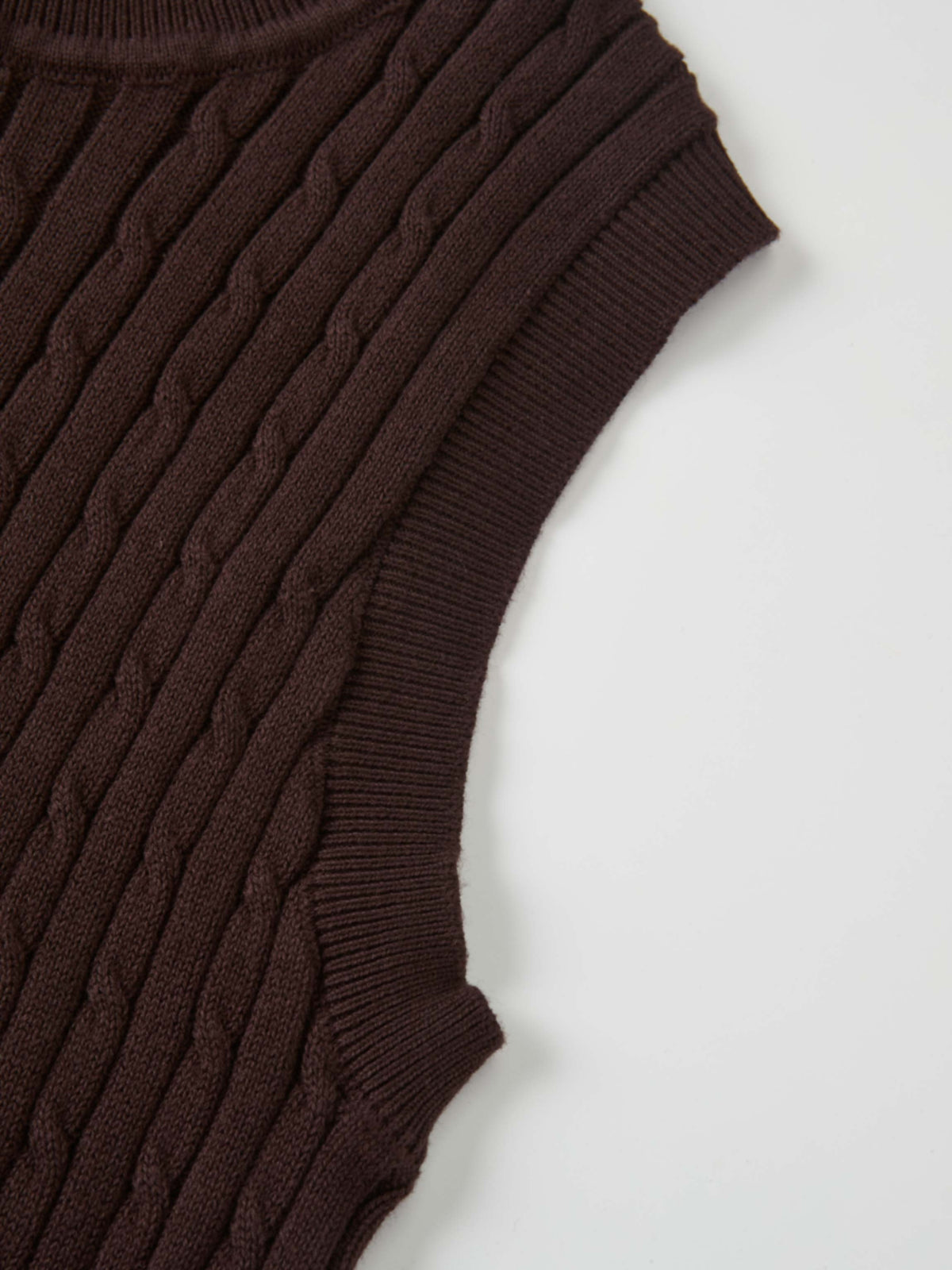 Mock Neck Cable Sleeveless Top - Brown