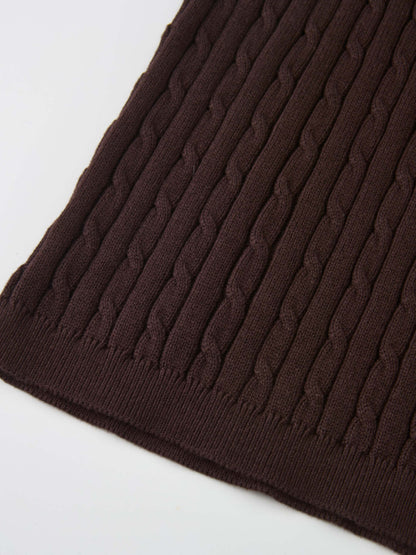 Mock Neck Cable Sleeveless Top - Brown