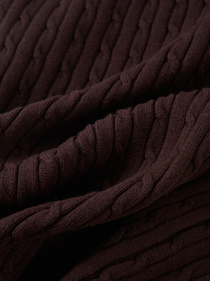 Mock Neck Cable Sleeveless Top - Brown