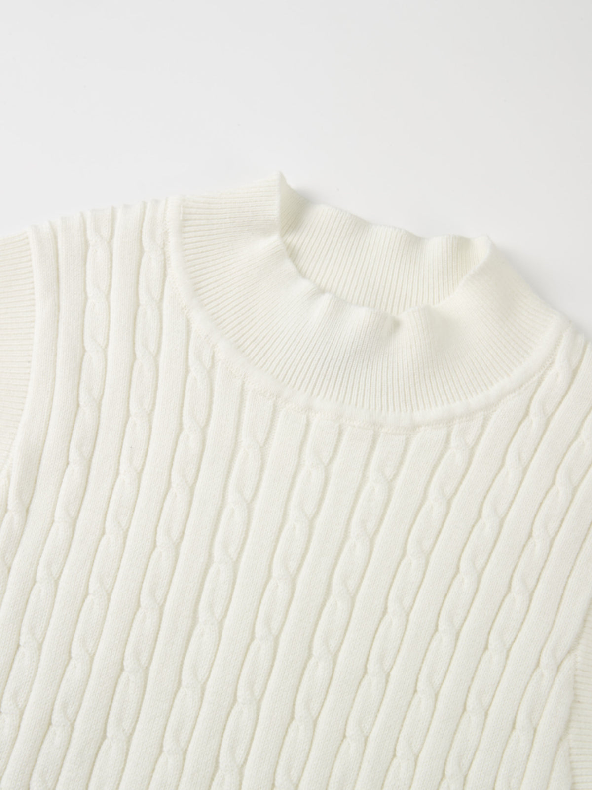 Mock Neck Cable Sleeveless Top - Cream