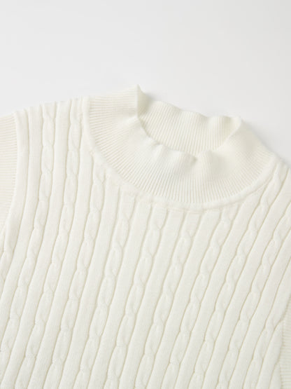 Mock Neck Cable Sleeveless Top - Cream