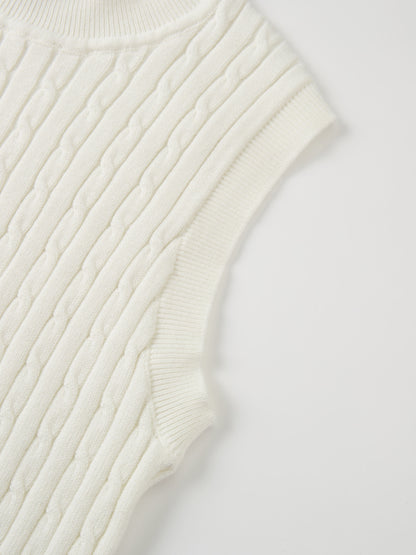 Mock Neck Cable Sleeveless Top - Cream