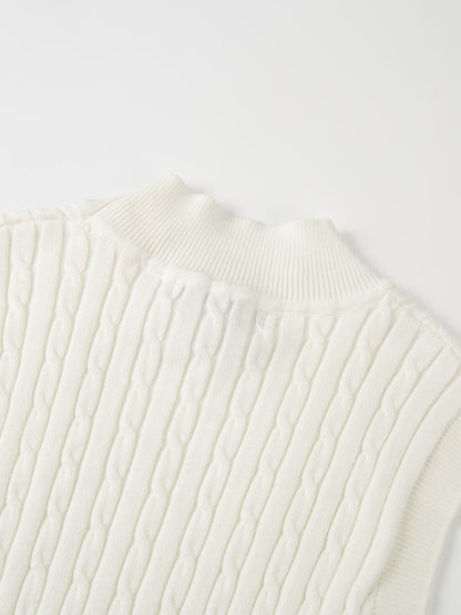 Mock Neck Cable Sleeveless Top - Cream