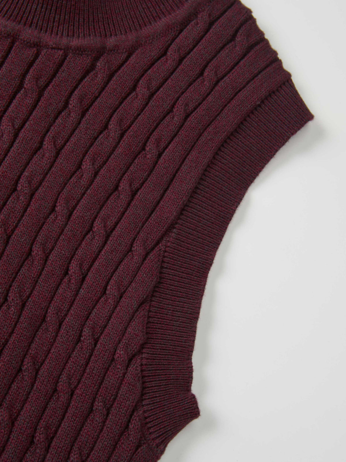 Mock Neck Cable Sleeveless Top - Burgundy