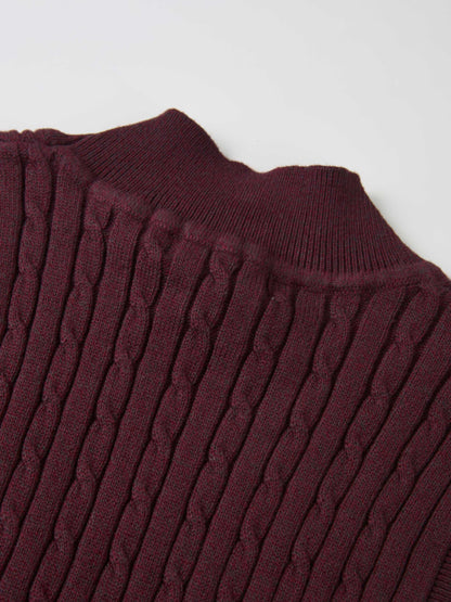 Mock Neck Cable Sleeveless Top - Burgundy