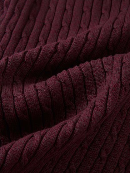 Mock Neck Cable Sleeveless Top - Burgundy