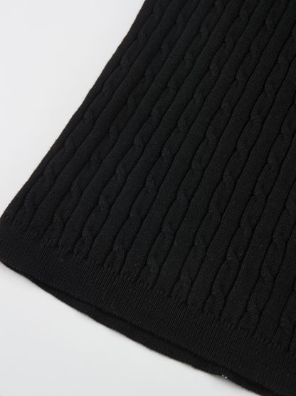 Mock Neck Cable Sleeveless Top - Black