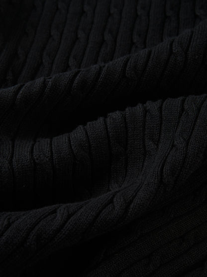 Mock Neck Cable Sleeveless Top - Black