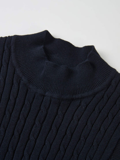 Mock Neck Cable Sleeveless Top - Navy