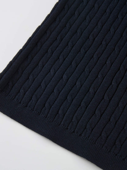 Mock Neck Cable Sleeveless Top - Navy