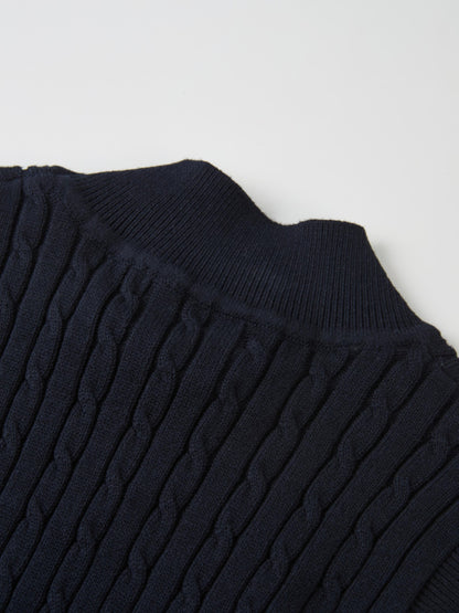 Mock Neck Cable Sleeveless Top - Navy
