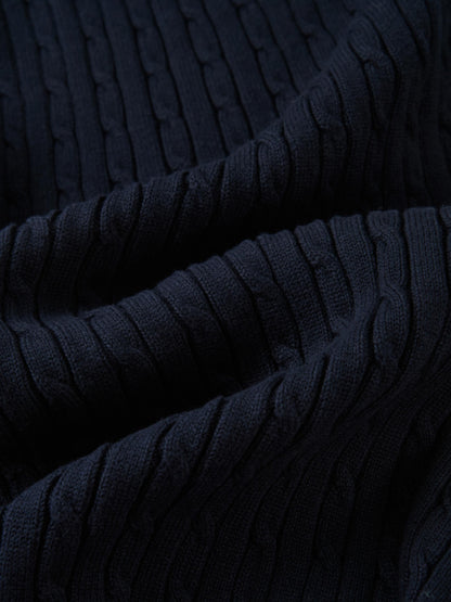 Mock Neck Cable Sleeveless Top - Navy