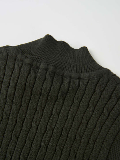 Mock Neck Cable Sleeveless Top - Green