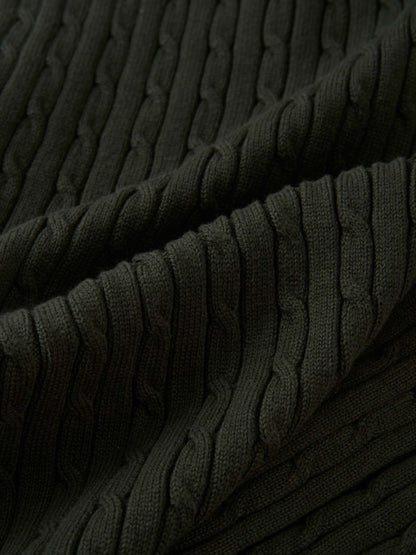 Mock Neck Cable Sleeveless Top - Green