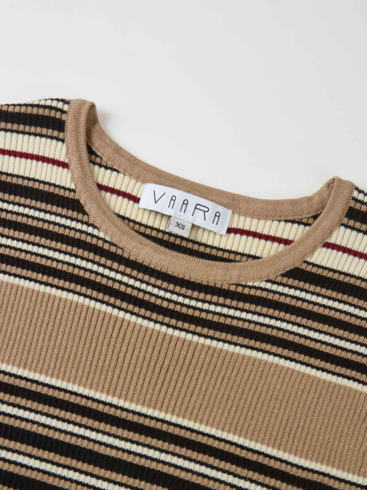 Sleeveless Ribbed Knit Sweater - Camel/Black Stripe