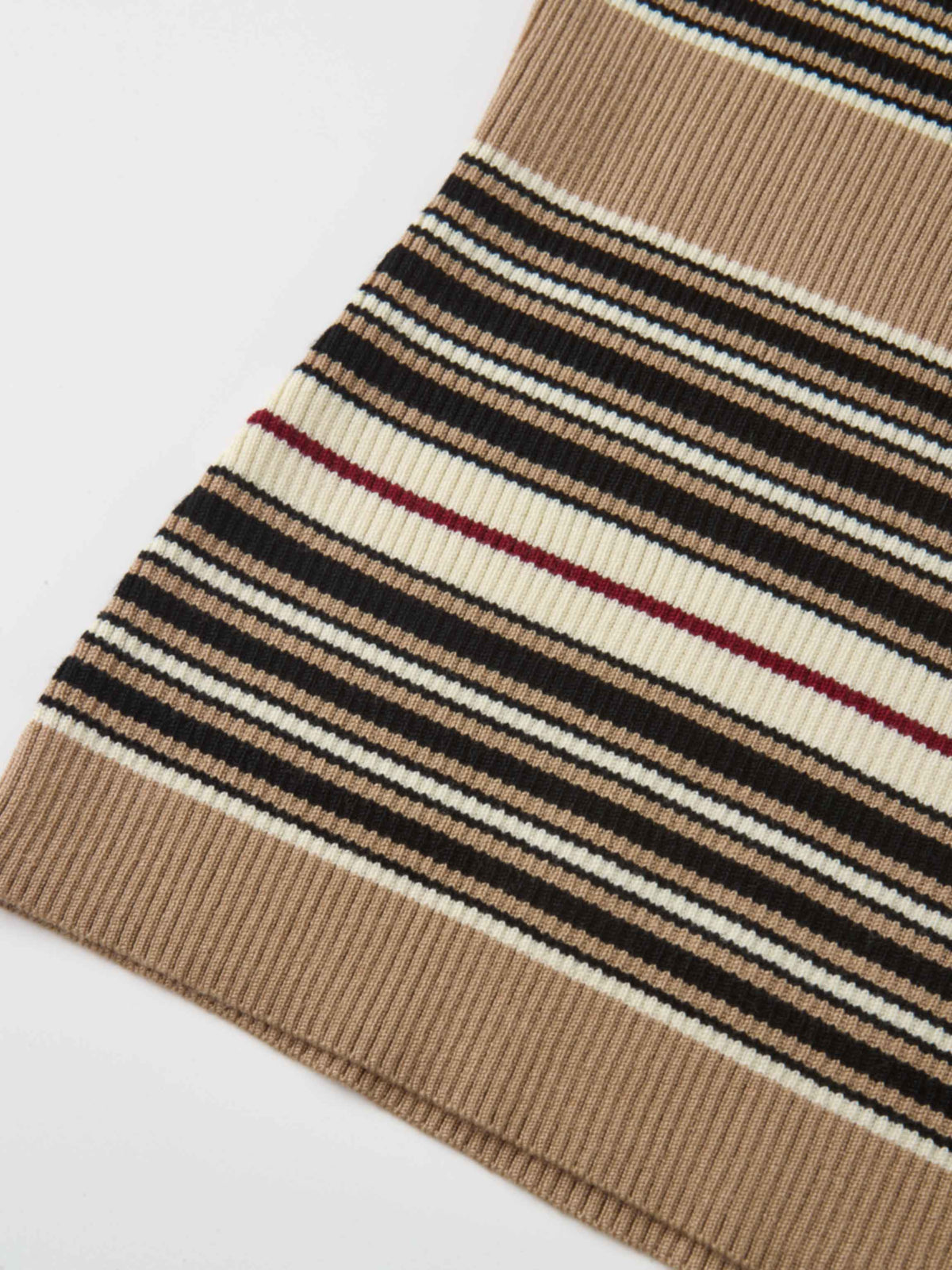Sleeveless Ribbed Knit Sweater - Camel/Black Stripe