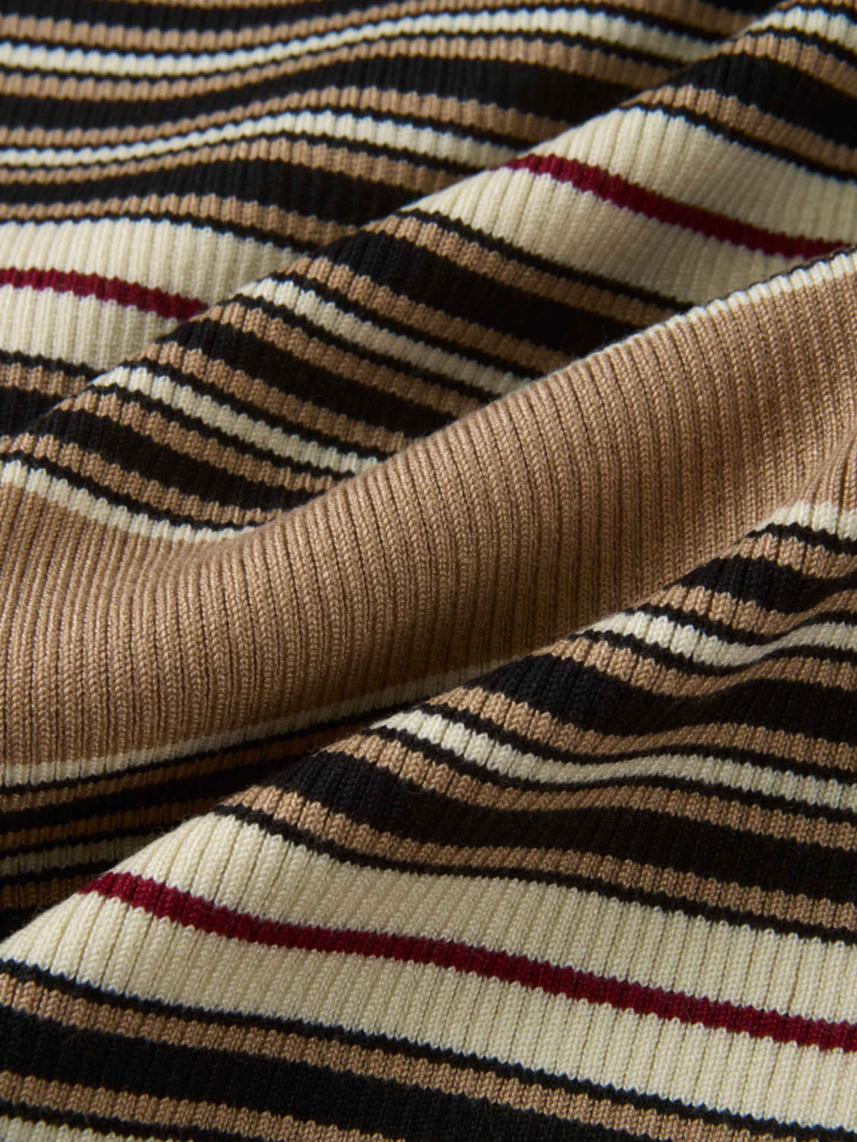 Sleeveless Ribbed Knit Sweater - Camel/Black Stripe