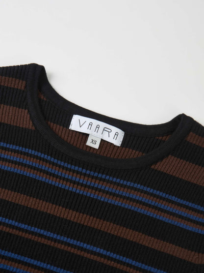 Sleeveless Ribbed Knit Sweater - Black/Brown Stripe
