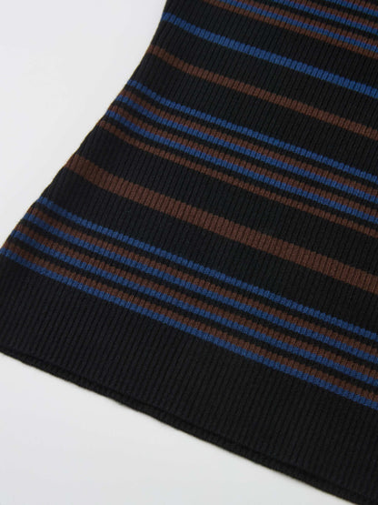 Sleeveless Ribbed Knit Sweater - Black/Brown Stripe