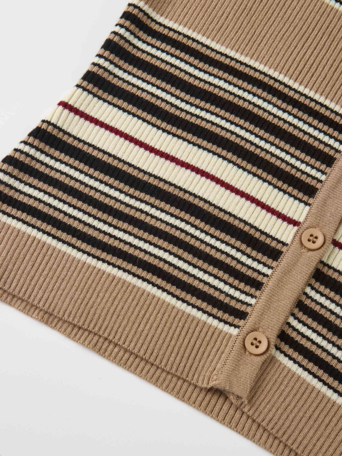 Ribbed Crew Knit Cardigan - Camel/Black Stripe