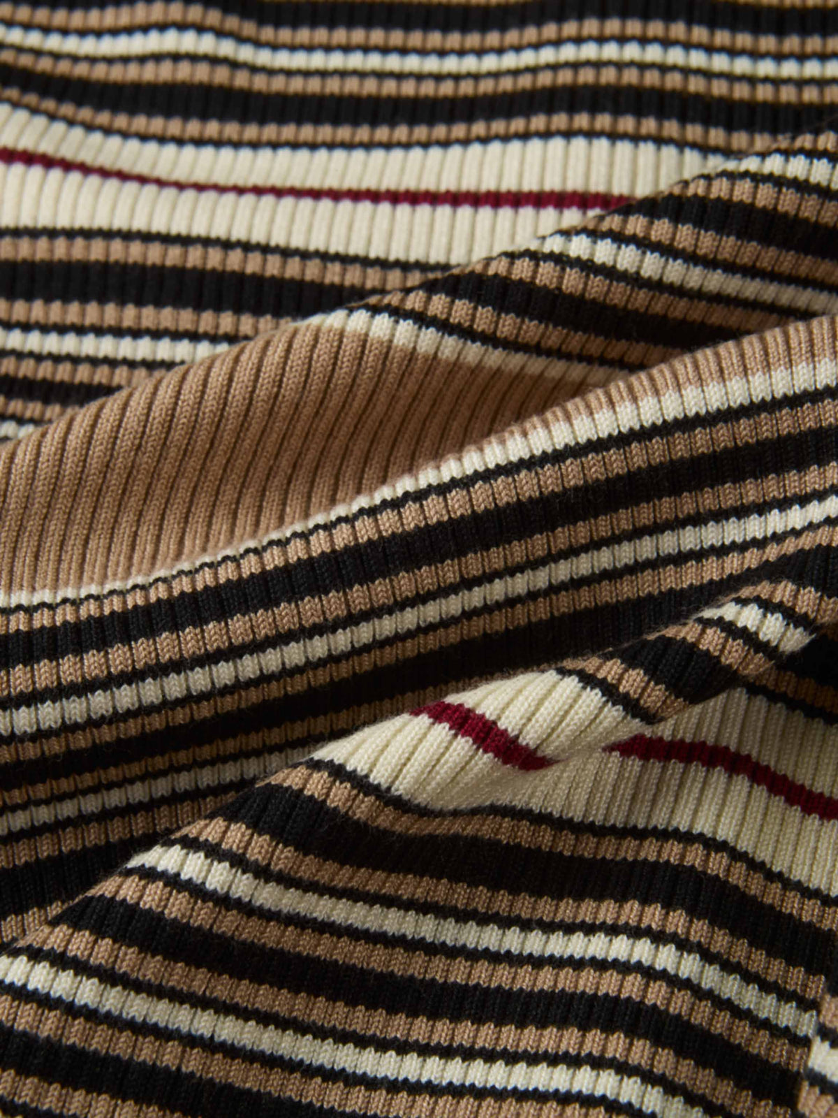 Ribbed Crew Knit Cardigan - Camel/Black Stripe