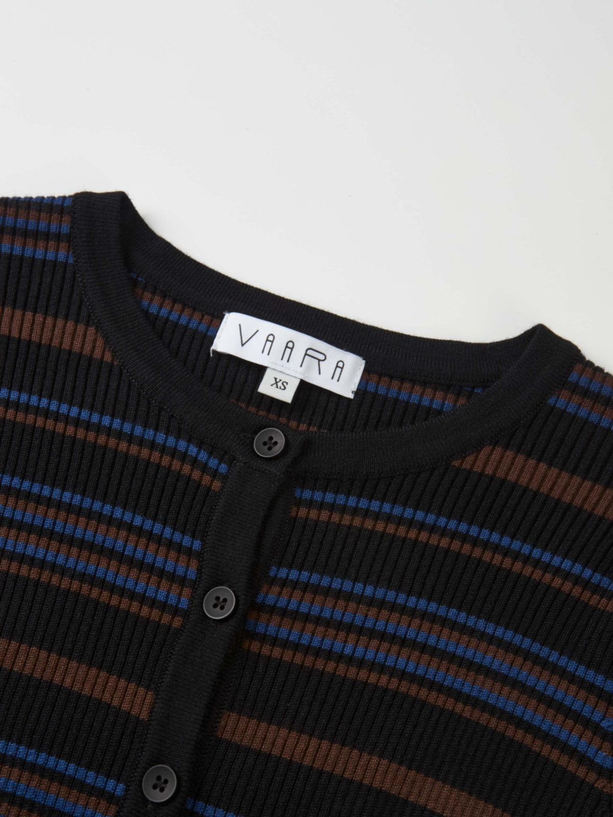 Ribbed Crew Knit Cardigan - Black/Brown Stripe
