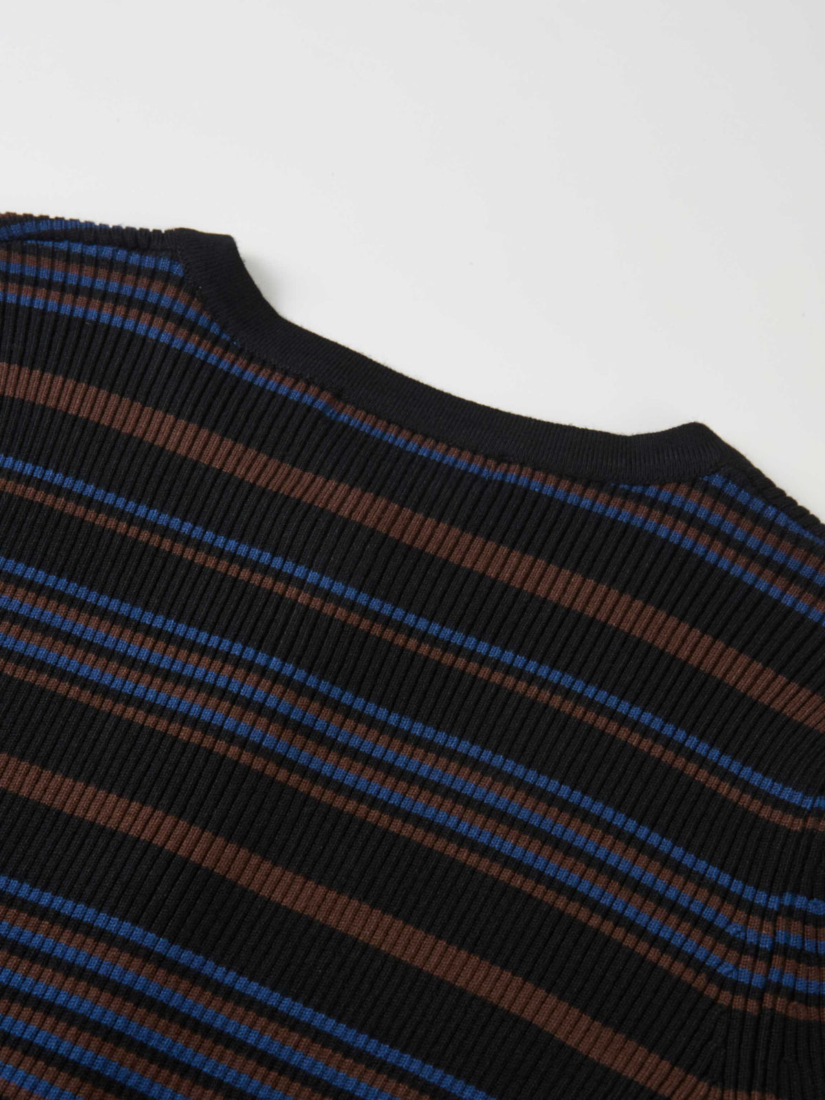 Ribbed Crew Knit Cardigan - Black/Brown Stripe