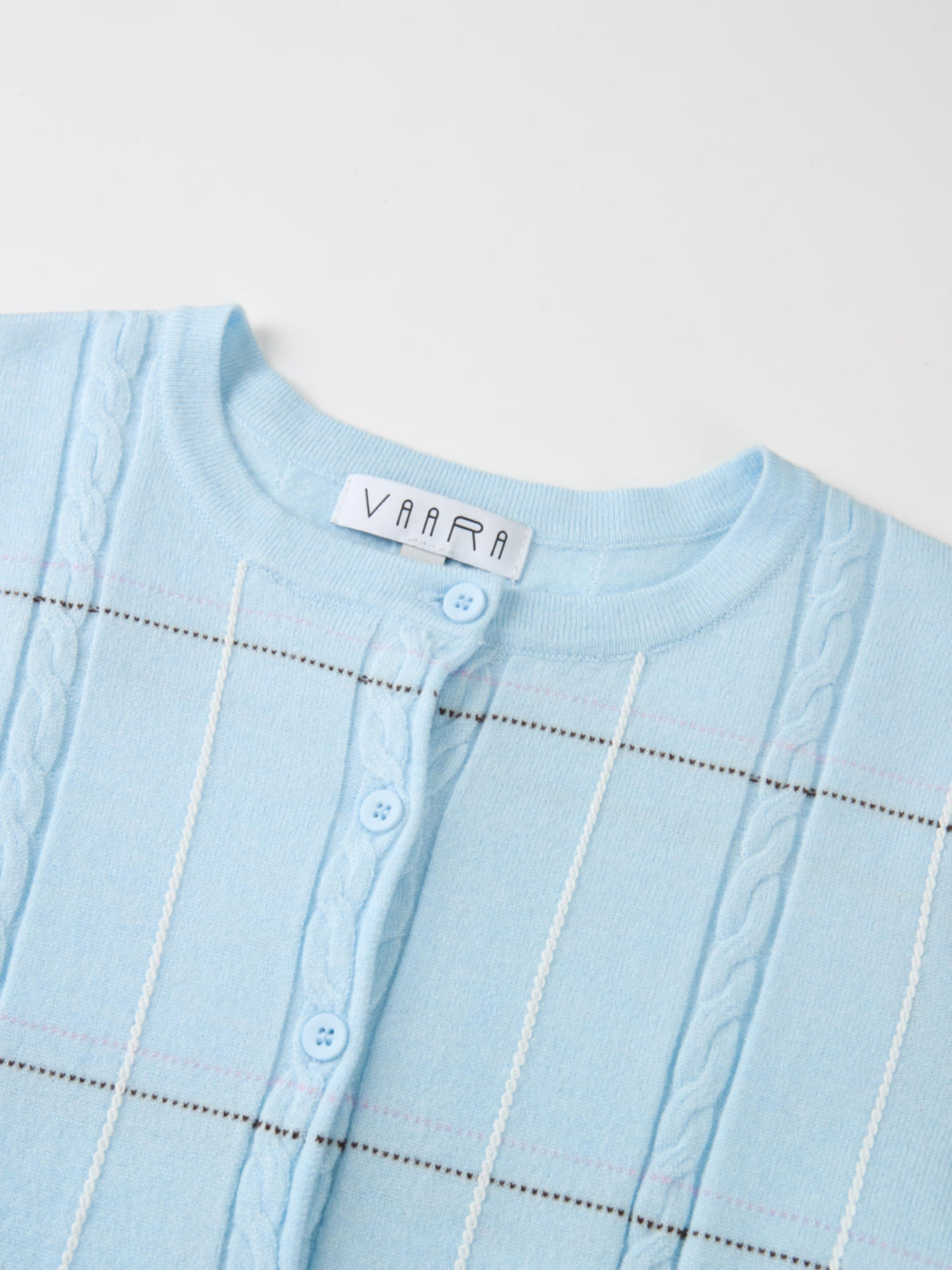 Soft Knit Button Down Crew Sweater - Light Blue