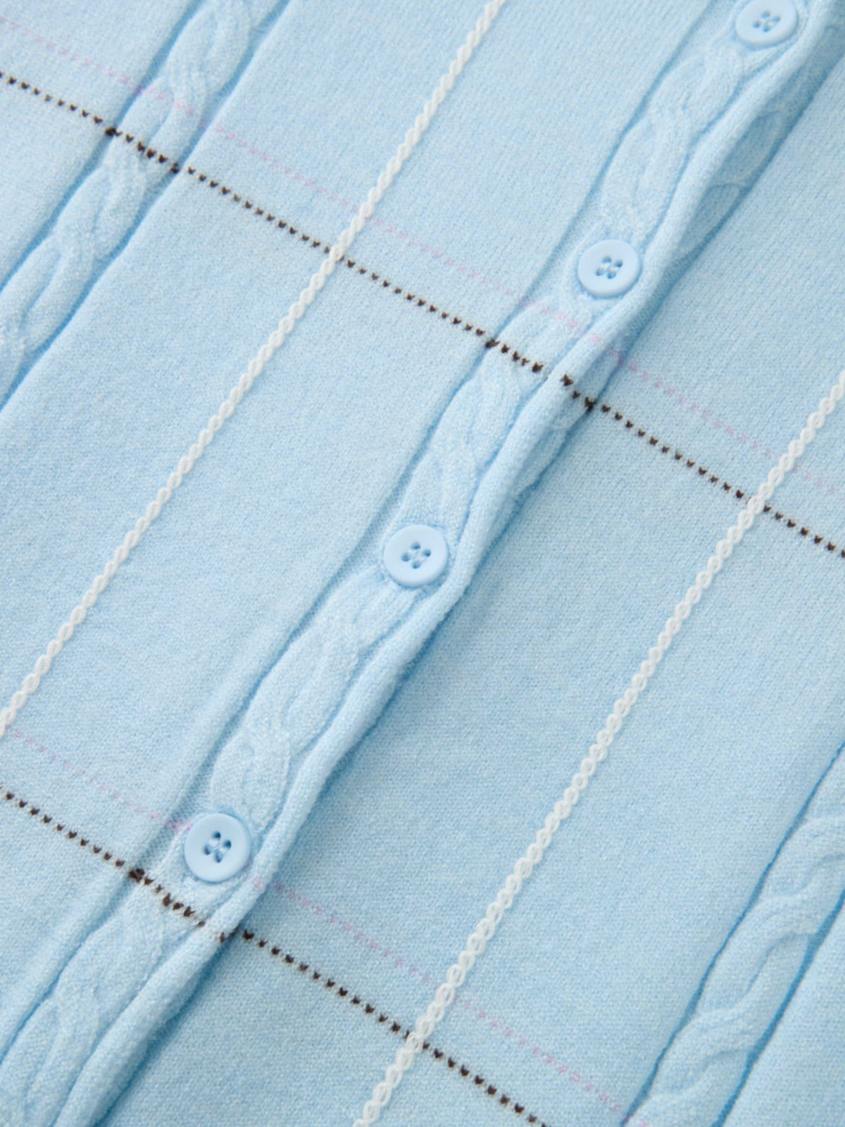 Soft Knit Button Down Crew Sweater - Light Blue