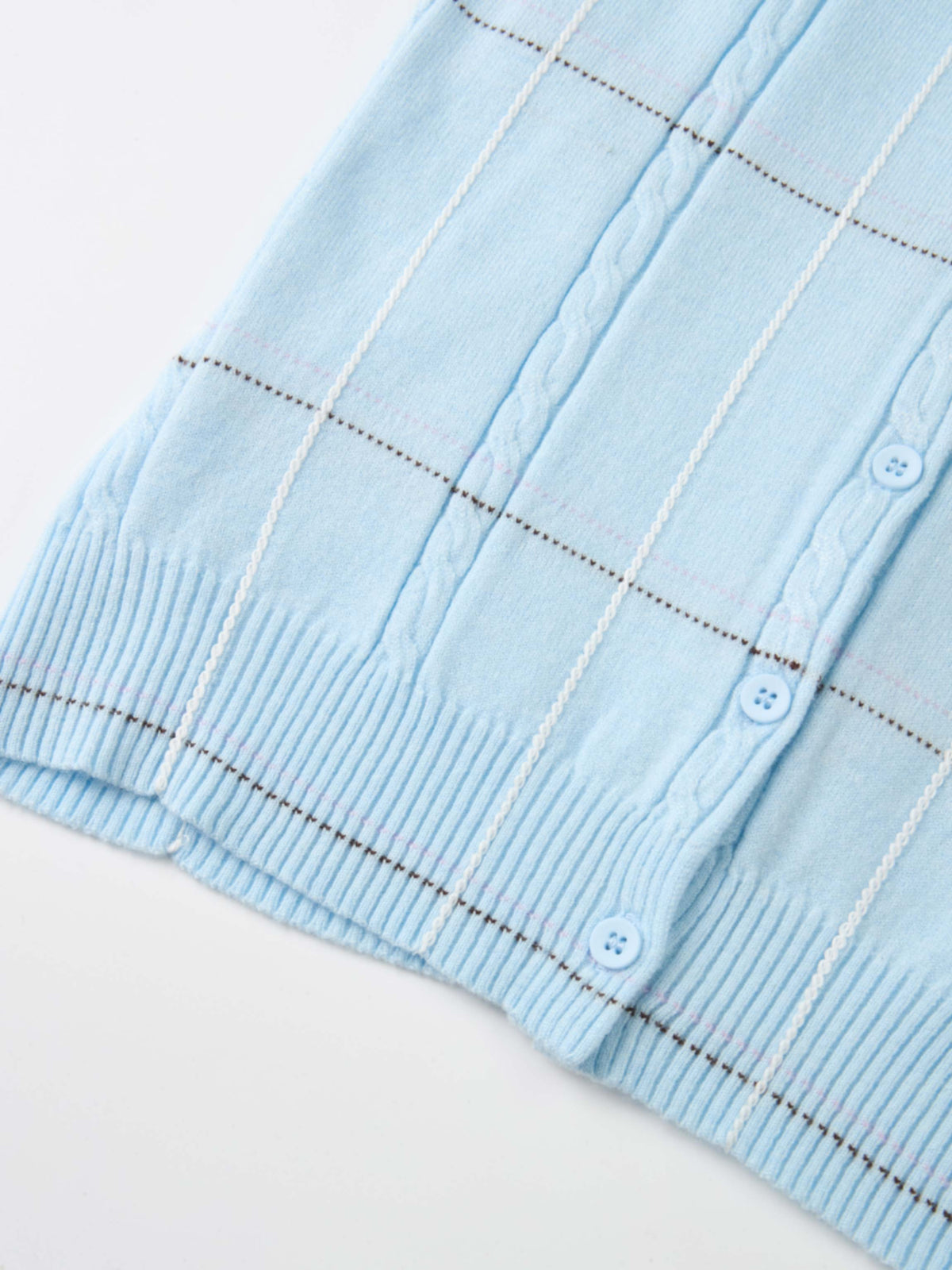 Soft Knit Button Down Crew Sweater - Light Blue