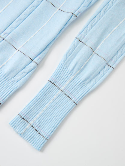 Soft Knit Button Down Crew Sweater - Light Blue