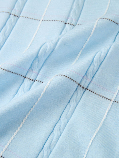 Soft Knit Button Down Crew Sweater - Light Blue