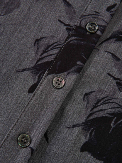 Printed Button Blouse - Grey/Black Floral