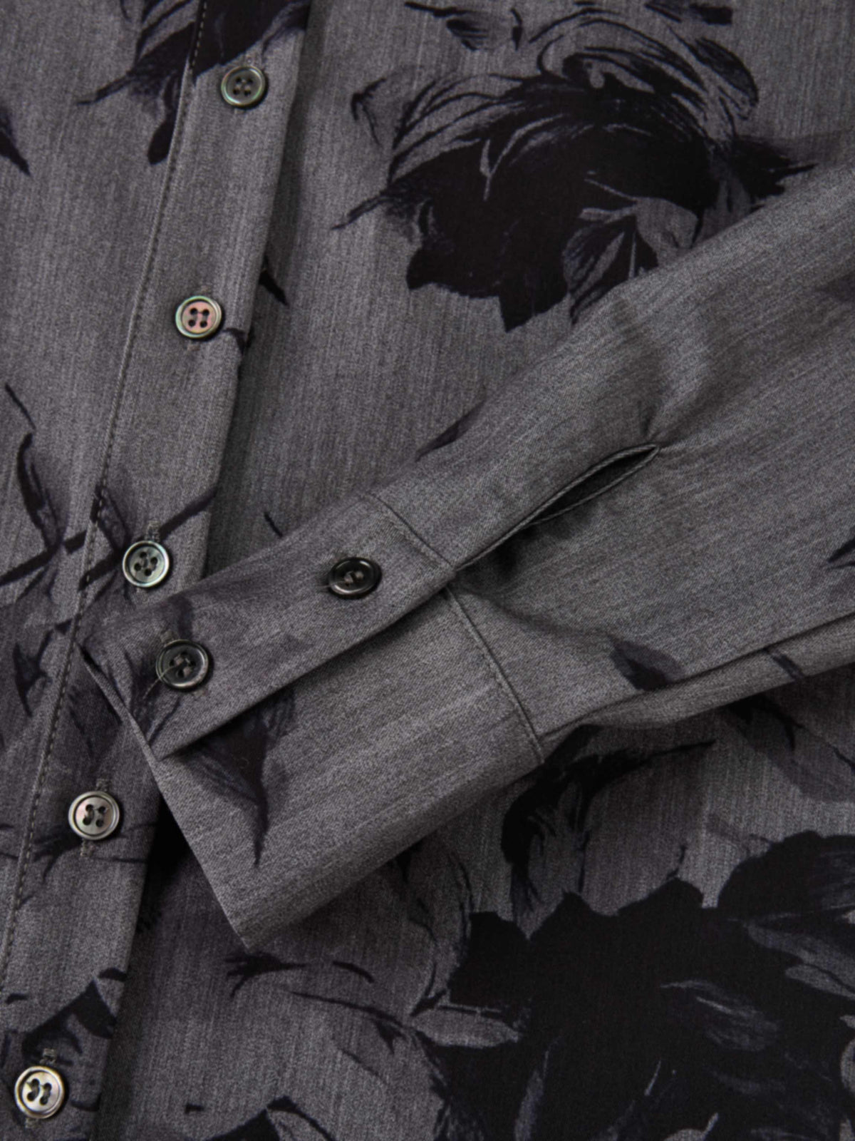 Printed Button Blouse - Grey/Black Floral