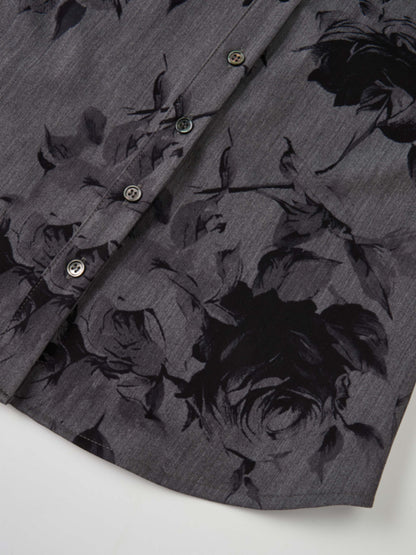 Printed Button Blouse - Grey/Black Floral