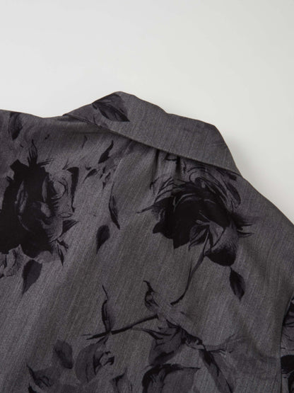 Printed Button Blouse - Grey/Black Floral