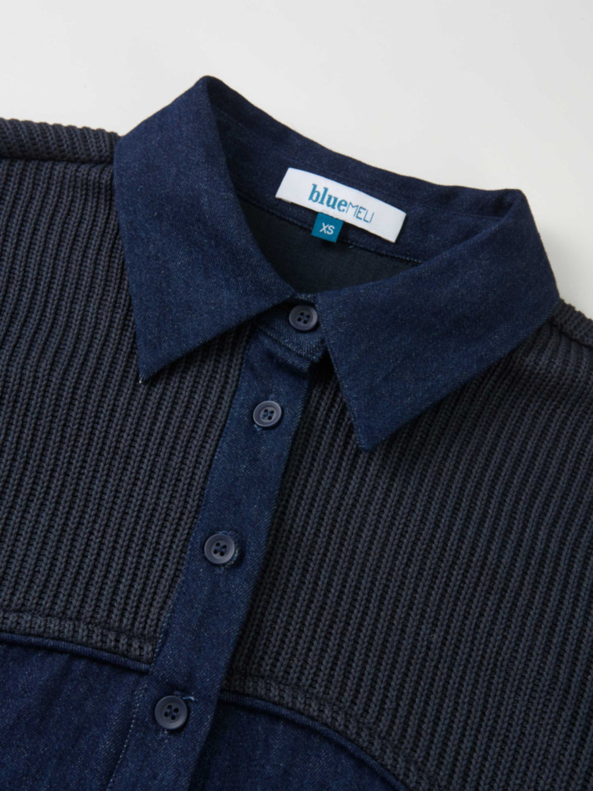 Knit Top Denim Shirt - Blue