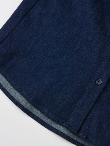 Knit Top Denim Shirt - Blue