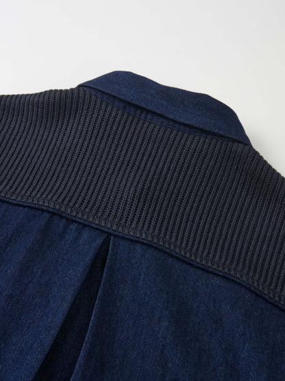 Knit Top Denim Shirt - Blue