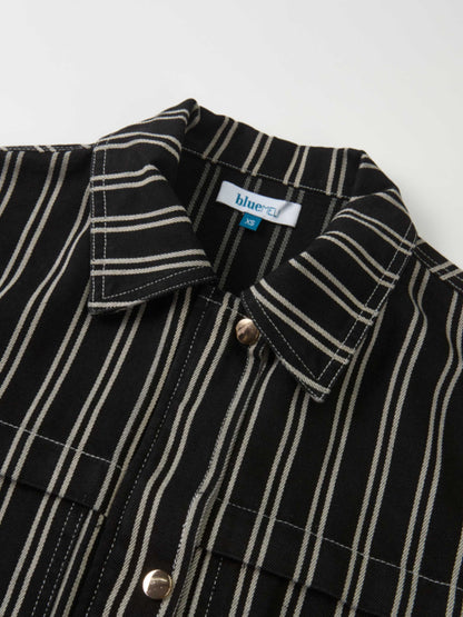Denim Bomber Jacket - Black/White Stripes