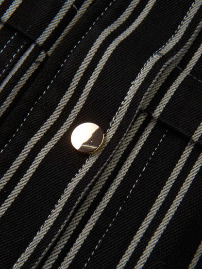 Denim Bomber Jacket - Black/White Stripes