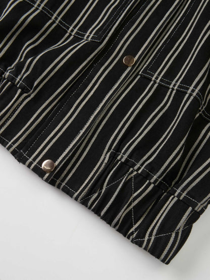 Denim Bomber Jacket - Black/White Stripes