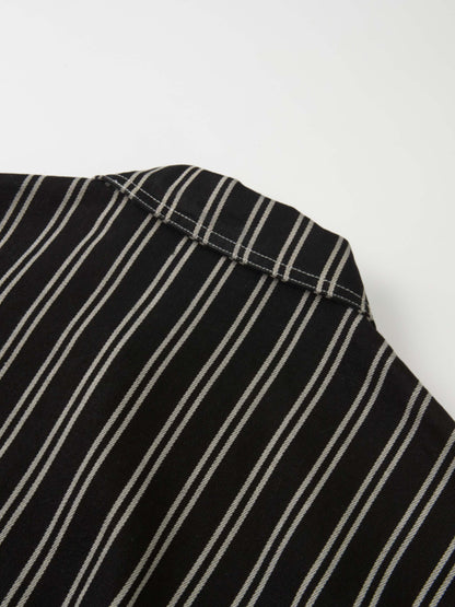 Denim Bomber Jacket - Black/White Stripes
