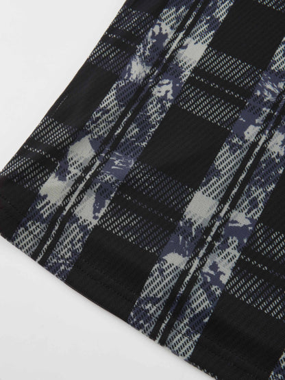 Mesh Plaid Turtleneck - Black Plaid